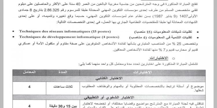وزارة الشؤون الخارجية والتعاون الإفريقي والمغاربة المقيمين بالخارج مباراة توظيف 19 تقني من الدرجة الثالثة