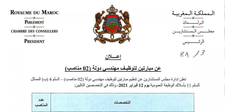 مجلس المستشارين مباراة توظيف 02 مهندسي الدولة آخر أجل 27 يناير 2021