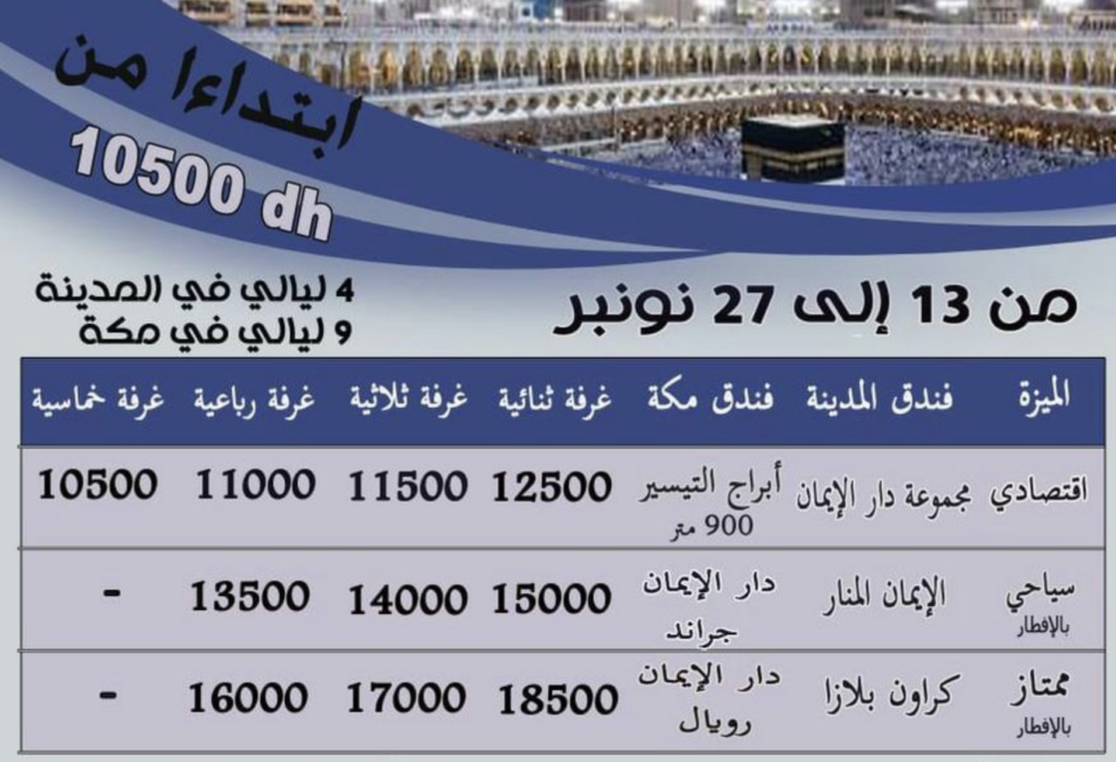 تكلفة العمرة من المغرب إلى السعودية